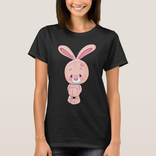 Rabbit Cartoon Tekening | Schattige roze konijn T- T-shirt (Voorkant)