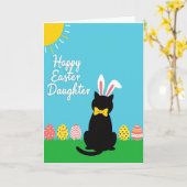 Rabbit Cat Easter Pattern Card Kaart (Gele Bloem)