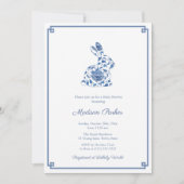 Rabbit Chinoiserie Chic Blue en White Baby shower Kaart (Voorkant)