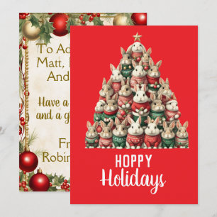 Rabbit Christmas Tree Hoppy Feestdagen Kaart