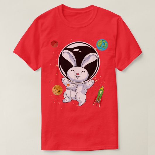 Rabbit Cute Animal Rocket Planets Scientist Astron T-shirt (Design voorkant)