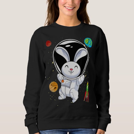 Rabbit Cute Animal Rocket Planets Scientist Astron Trui (Voorkant)