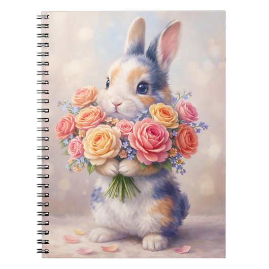 Rabbit design notebook with flowers / spiral noteb notitieboek (Voorkant)