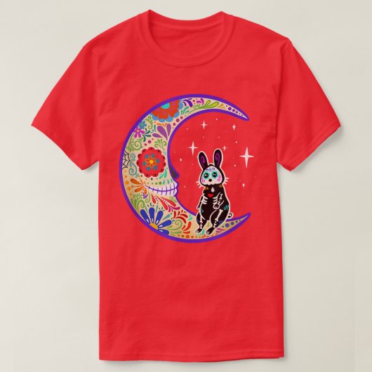 Rabbit Dia de Los Muertos Skeleton Sugar Skull T-S T-shirt (Design voorkant)