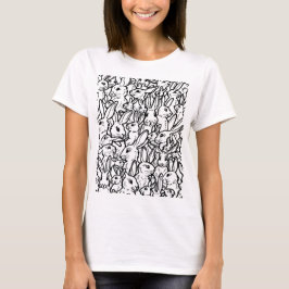 Rabbit Drawings Black and White Art Bunny Design T-shirt