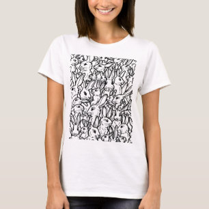 Rabbit Drawings Black and White Art Bunny Design T-shirt
