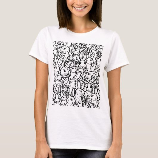 Rabbit Drawings Black and White Art Bunny Design T-shirt (Voorkant)
