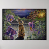 Rabbit Dreams Fantasy Flowers Bunny Painting Poster (Voorkant)
