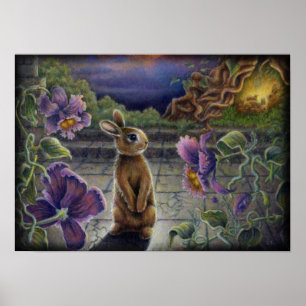 Rabbit Dreams Fantasy Flowers Bunny Painting Poster