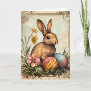 Rabbit Egg Retro Pasen Feestdagen Kaart