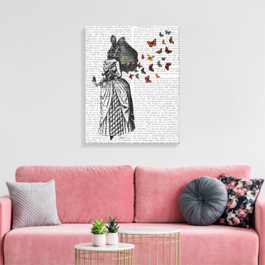 Rabbit en Butterfly Parasol Canvas Afdruk (Insitu (Woonkamer))