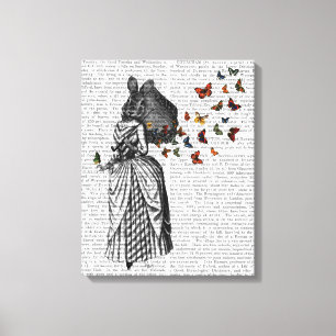 Rabbit en Butterfly Parasol Canvas Afdruk