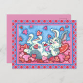 RABBIT EN COLORFUL HEARTS RAINING VALENTIJNSE FEESTDAGENKAART (Voorkant / Achterkant)