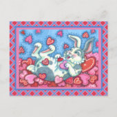 RABBIT EN COLORFUL HEARTS RAINING VALENTIJNSE FEESTDAGENKAART (Voorkant)