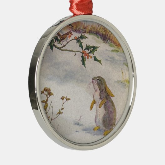 Rabbit en Robin Art Metalen Ornament (Rechts)