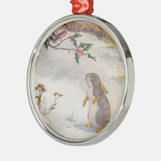 Rabbit en Robin Art Metalen Ornament (Links)