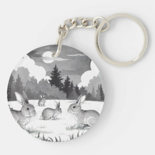 Rabbit Family Ronde Acryl Sleutelhanger
