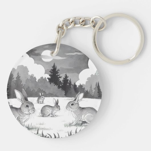 Rabbit Family Ronde Acryl Sleutelhanger (Achterkant)