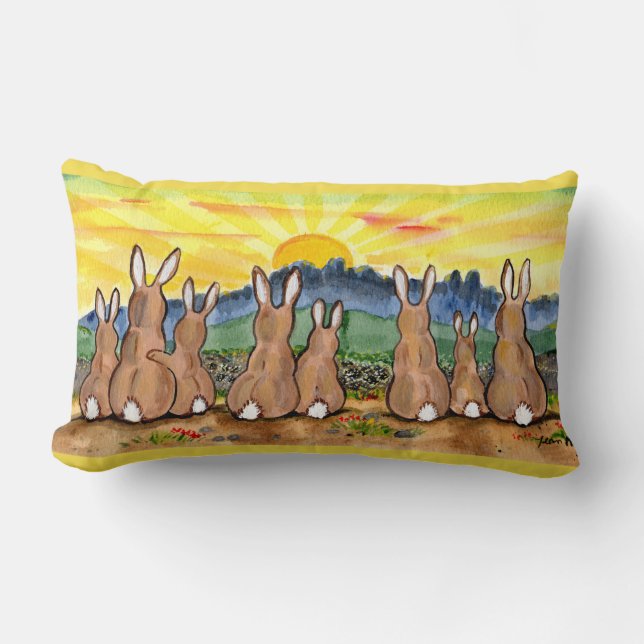 Rabbit Family Sunrise Upbeat Designer Sierkussen Kussen (Voorkant)