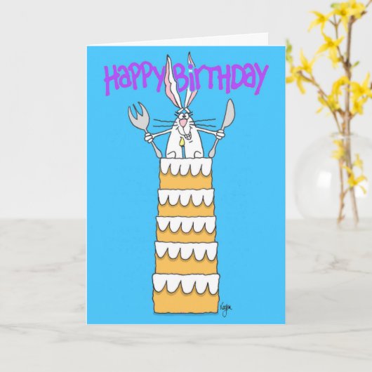 RABBIT FANTASY Birthday Kaart (Gele Bloem)