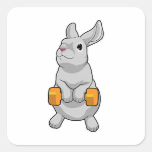 Rabbit Fitness Dumbbell Vierkante Sticker
