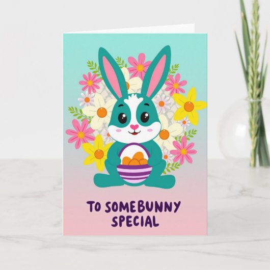 Rabbit Floral Basket Design Card Kaart (Voorkant)