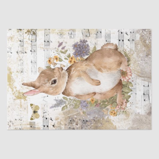 Rabbit Flower Butterfly Music Gold Decoupage Idee Tissuepapier (Voorkant)