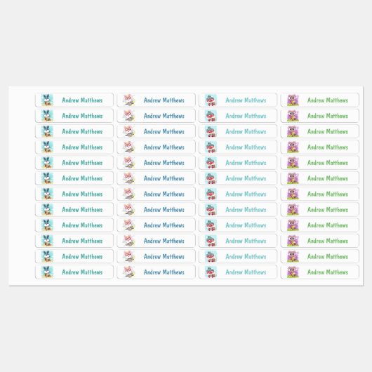 Rabbit Fox Owl Custom Personal Name Labels (Vel)