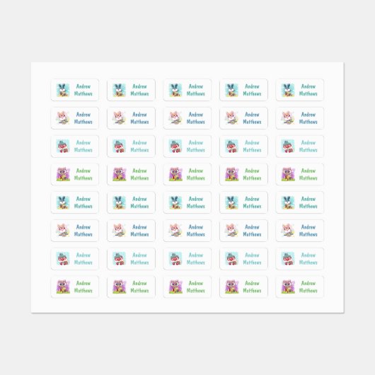 Rabbit Fox Owl Custom Personal Name Labels (Vel)