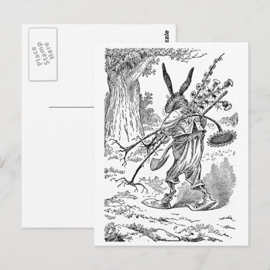 Rabbit Gardener met schoppen en ontwortelde Plante Briefkaart (Voorkant / Achterkant)