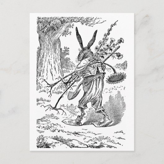 Rabbit Gardener met schoppen en ontwortelde Plante Briefkaart (Voorkant)