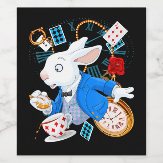 Rabbit Gift Alice In Wonderland - White Rabbit Wijn Etiket (Enkel label)