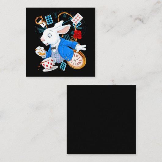 Rabbit Gift | Alice in Wonderland - witte konijn Vierkante Visitekaartje (Voorkant / Achterkant)