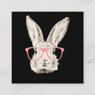 Rabbit Gift   Cute Bunny Rabbit Pink Glasses Funny Vierkante Visitekaartje