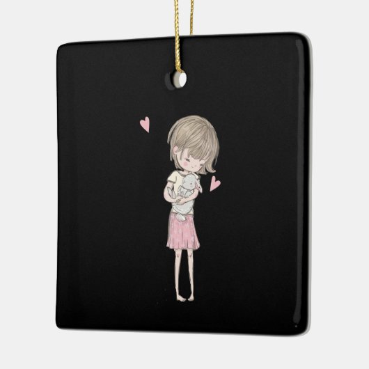 Rabbit Gift |Kute Little Girl & Bunny Rabbit Pink Keramisch Ornament (Links)