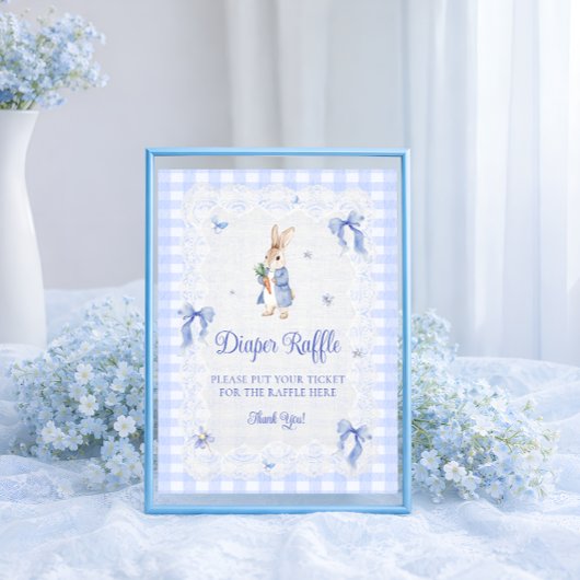 Rabbit Gingham Bunny Baby Shower Diaper Raffle Poster