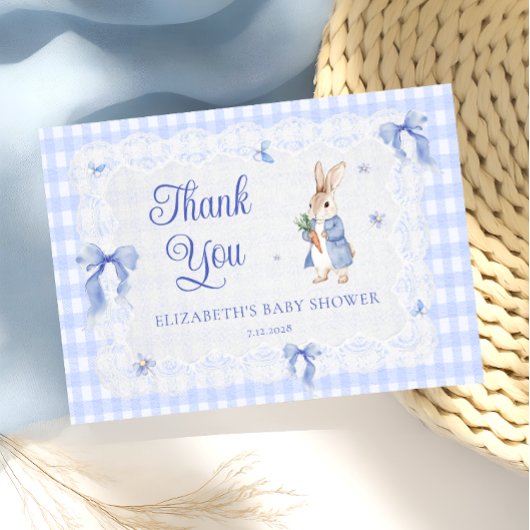 Rabbit Gingham Bunny Baby Shower Thank You  Card Kaart