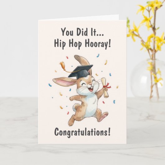 Rabbit Graduation Card Kaart (Gele Bloem)