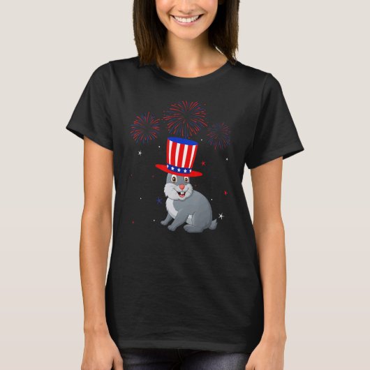 Rabbit Graphic Red White Blue Fireworks Decor 4th T-shirt (Voorkant)