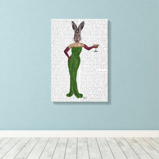 Rabbit Green Dress Canvas Afdruk (Insitu (Houten vloer))