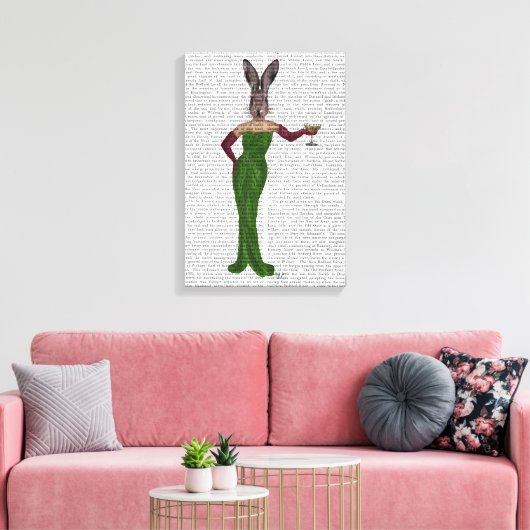 Rabbit Green Dress Canvas Afdruk (Insitu (Woonkamer))