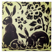 Rabbit Grey Stoneware Foliage Woodland Art Tegeltje (Voorkant)