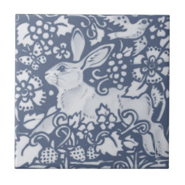 Rabbit Hare Denim Blue Botanical Dedham Delft Tegeltje