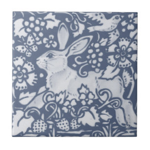 Rabbit Hare Denim Blue Botanical Dedham Delft Tegeltje