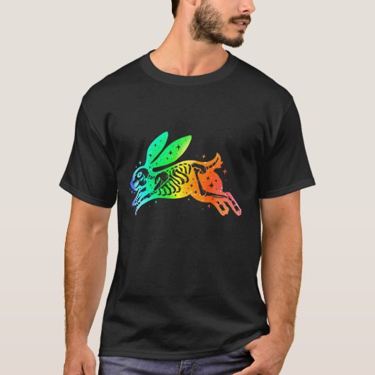 Rabbit Hare Skeleton Jumping Colorful Esoteric Lin T-shirt (Voorkant)