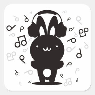 Rabbit_Headphones Vierkante Sticker