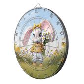 Rabbit holding bouquet of white daisies dartbord (Voorkant Rechts)