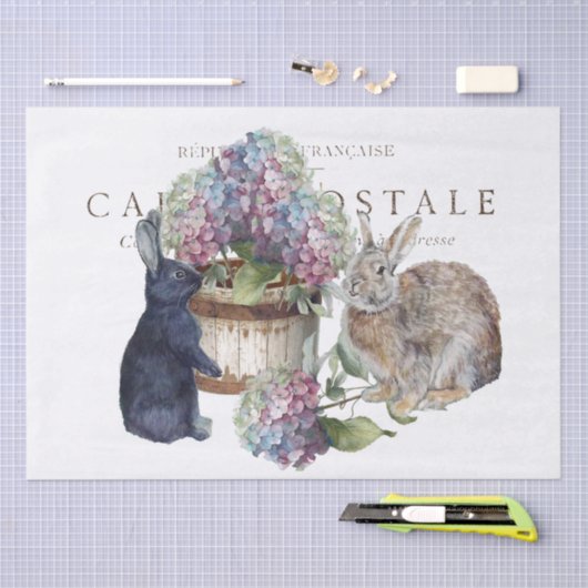 Rabbit Hydrangea Flower Bucket French Decoupage Tissuepapier (Craft)