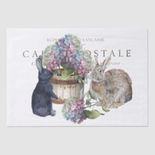Rabbit Hydrangea Flower Bucket French Decoupage Tissuepapier