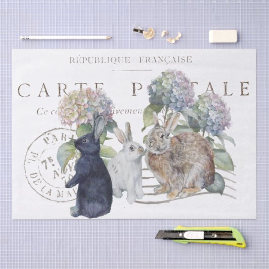Rabbit Hydrangea Flower Carte Postale Decoupage Tissuepapier (Craft)